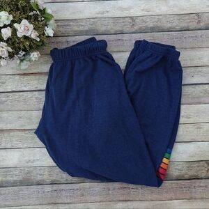 Aviator Nation Blue Rainbow Stripe Sweatpants Joggers Size Large